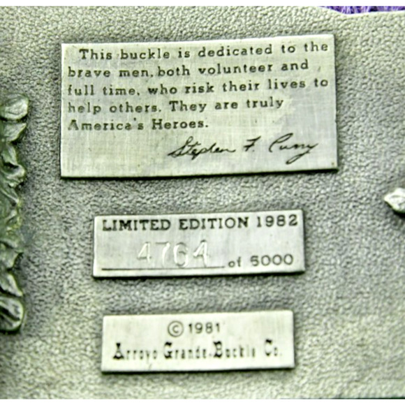 Vtg American Fire Fighter 1982 Commemorative Belt Buckle Signed Limited Edition - Picture 3 of 8